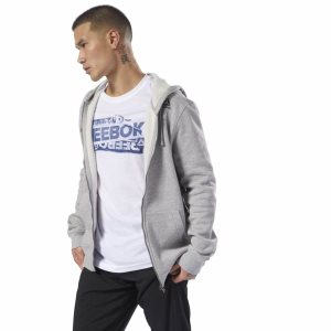 Bluza Z Kapturem Męskie Reebok Elements Fleece Full-Zip Szare PL 46HDVUR